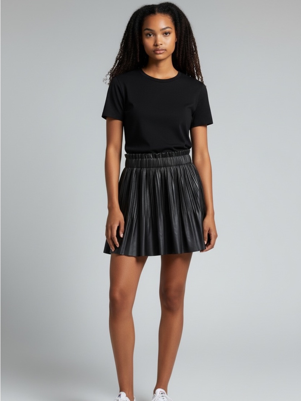 Bagatelle Black Faux Leather Pleated Skater Skirt (size M)